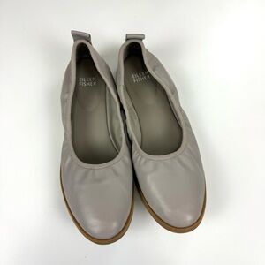 Eileen Fisher Women’s Sz 8 Notion Nappa Grey Leather Ballet Flats Comfort Shoes